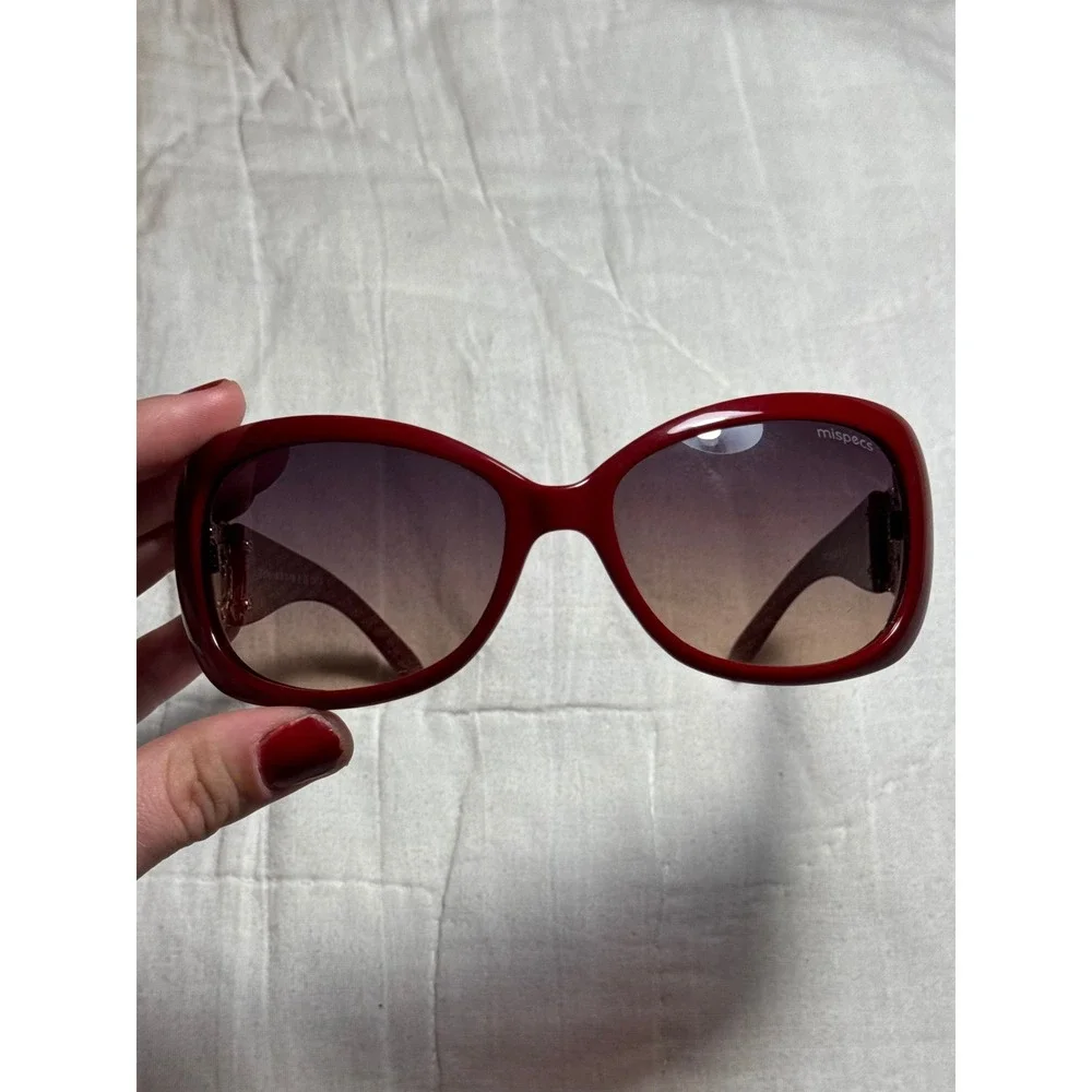 Mispecs Italy Design Red Oversized Sunglasses Gold Filigree Y2K Maroon 2000s